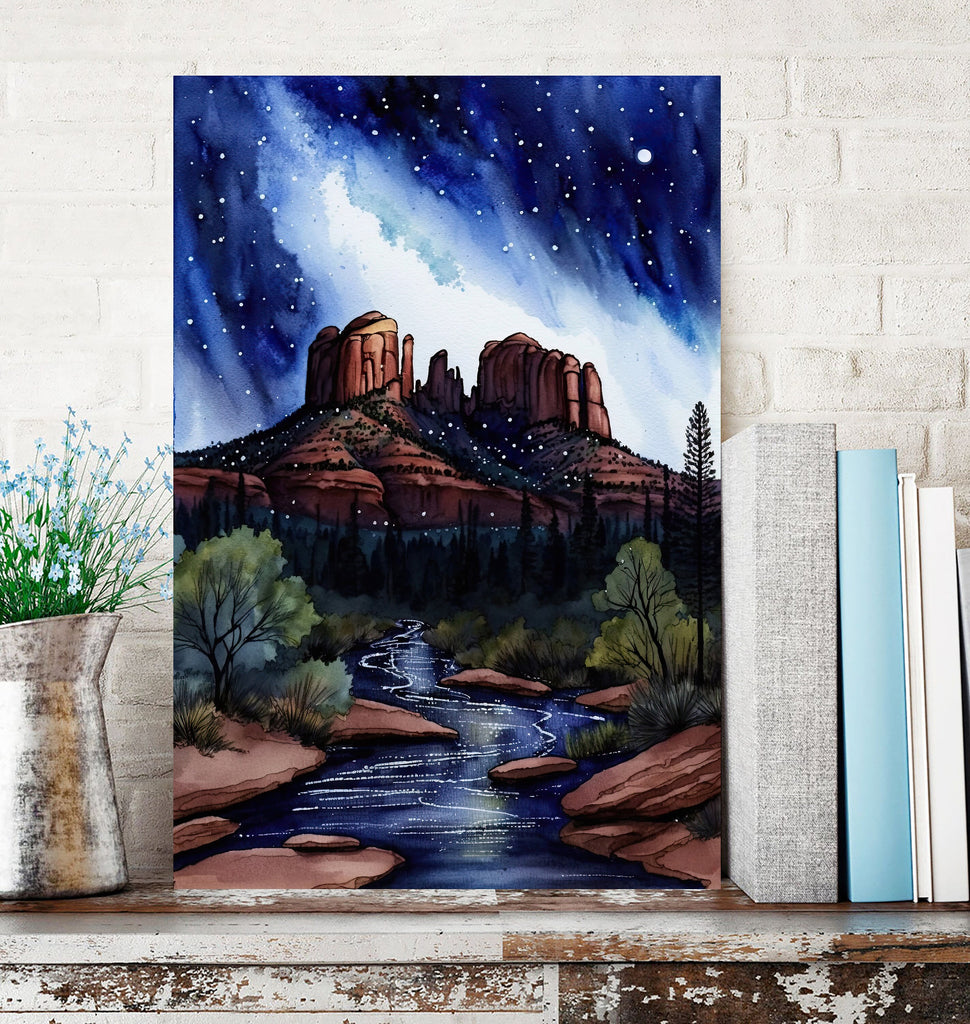 Watercolor Sedona Milky Way Sonoran Art Print Arizona Desert Wall Art Landscape Gift Starry Night Sky Southwestern Decor