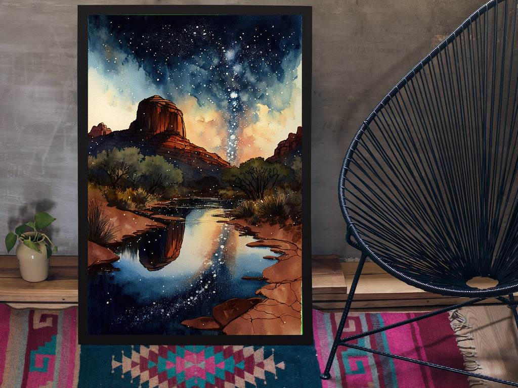 Watercolor Sedona Milky Way Sonoran Art Print Arizona Desert Wall Art Landscape Gift Starry Night Sky Southwestern Decor