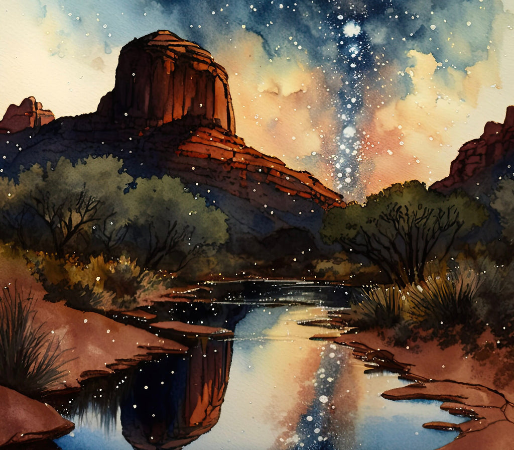 Watercolor Sedona Milky Way Sonoran Art Print Arizona Desert Wall Art Landscape Gift Starry Night Sky Southwestern Decor