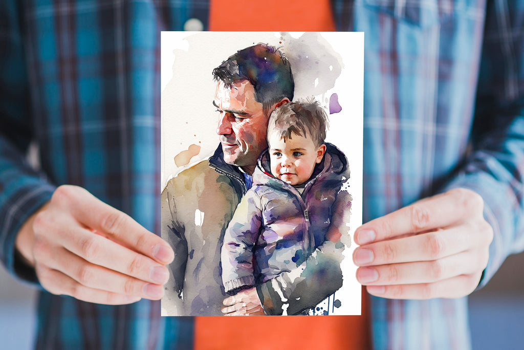 Father Son Fathers Day Card Watercolor Dad Gift For Him Daddy Father's Day gift Greeting Cards (5x7 inches in Packs of 1, 10, 30, and 50pcs)