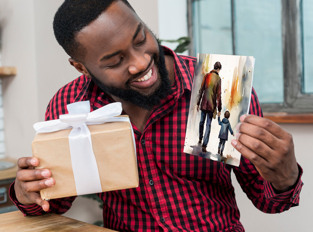 Father Son Fathers Day Card Watercolor Dad Gift For Him Daddy Father's Day gift Greeting Cards (5x7 inches in Packs of 1, 10, 30, and 50pcs)