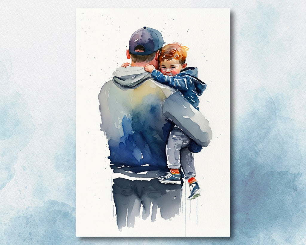 Father Son Watercolor Painting Fathers Day Gift For Him Print Cute Dad Wall Art Daddy Home Decor