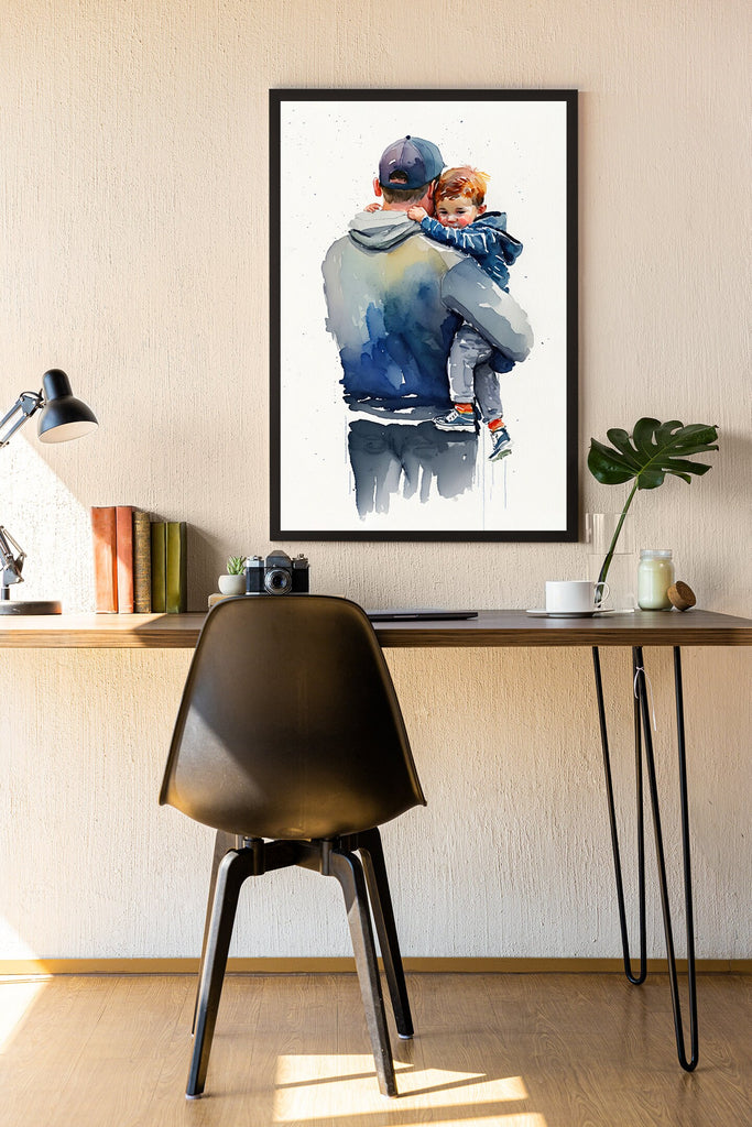 Father Son Watercolor Painting Fathers Day Gift For Him Print Cute Dad Wall Art Daddy Home Decor