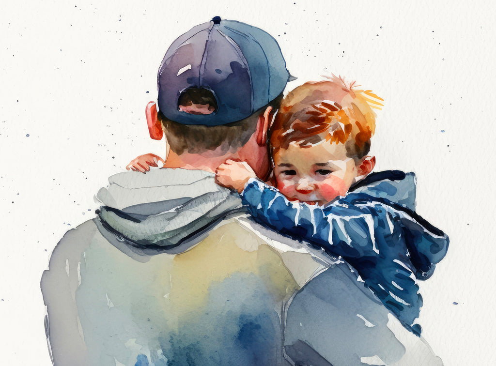 Father Son Watercolor Painting Fathers Day Gift For Him Print Cute Dad Wall Art Daddy Home Decor