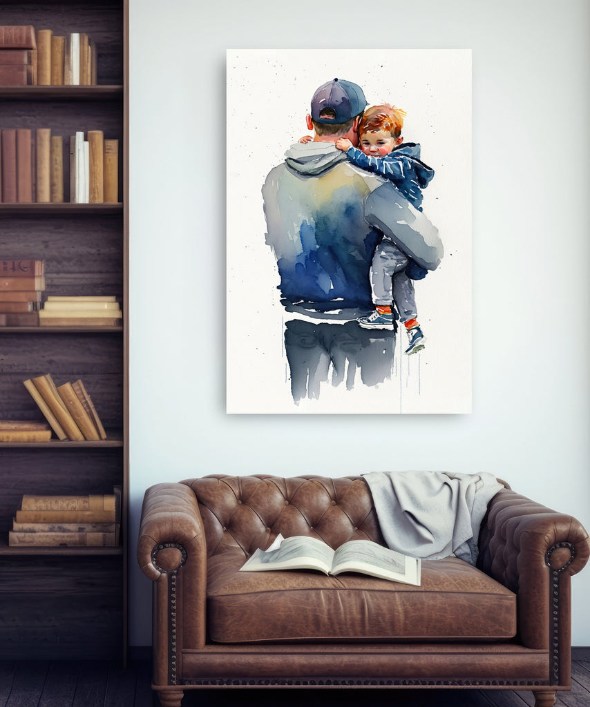 Father Son Watercolor Painting Fathers Day Gift For Him Print Cute Dad Wall Art Daddy Home Decor