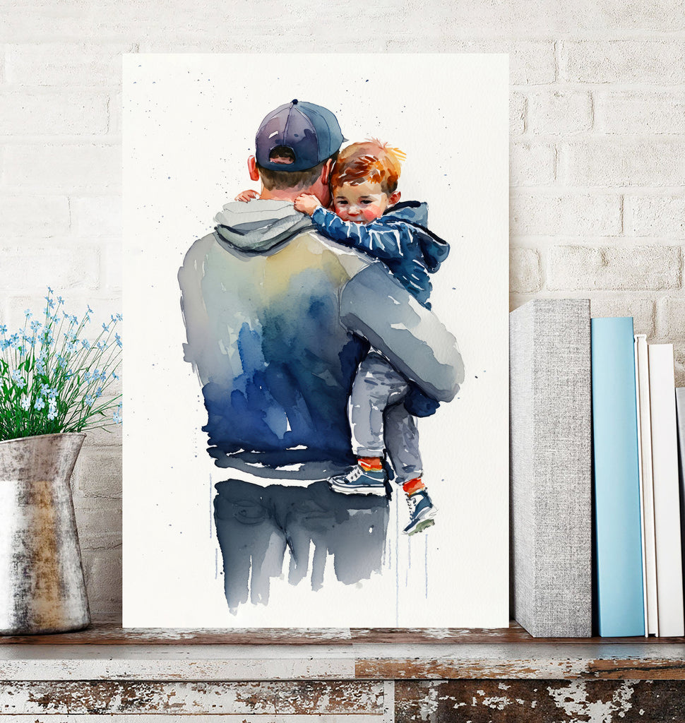 Father Son Watercolor Painting Fathers Day Gift For Him Print Cute Dad Wall Art Daddy Home Decor