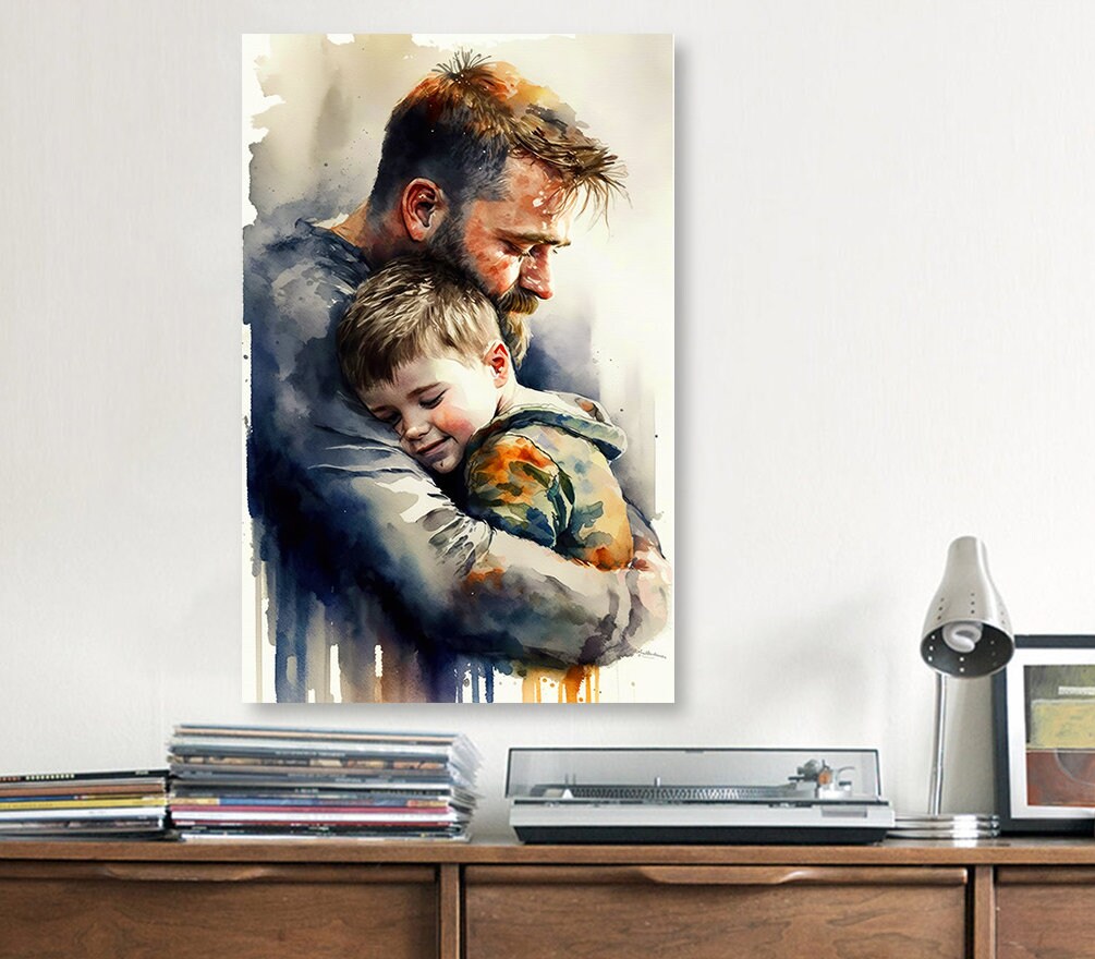 Father Son Watercolor Painting Fathers Day Gift For Him Print Cute Dad Wall Art Daddy Home Decor