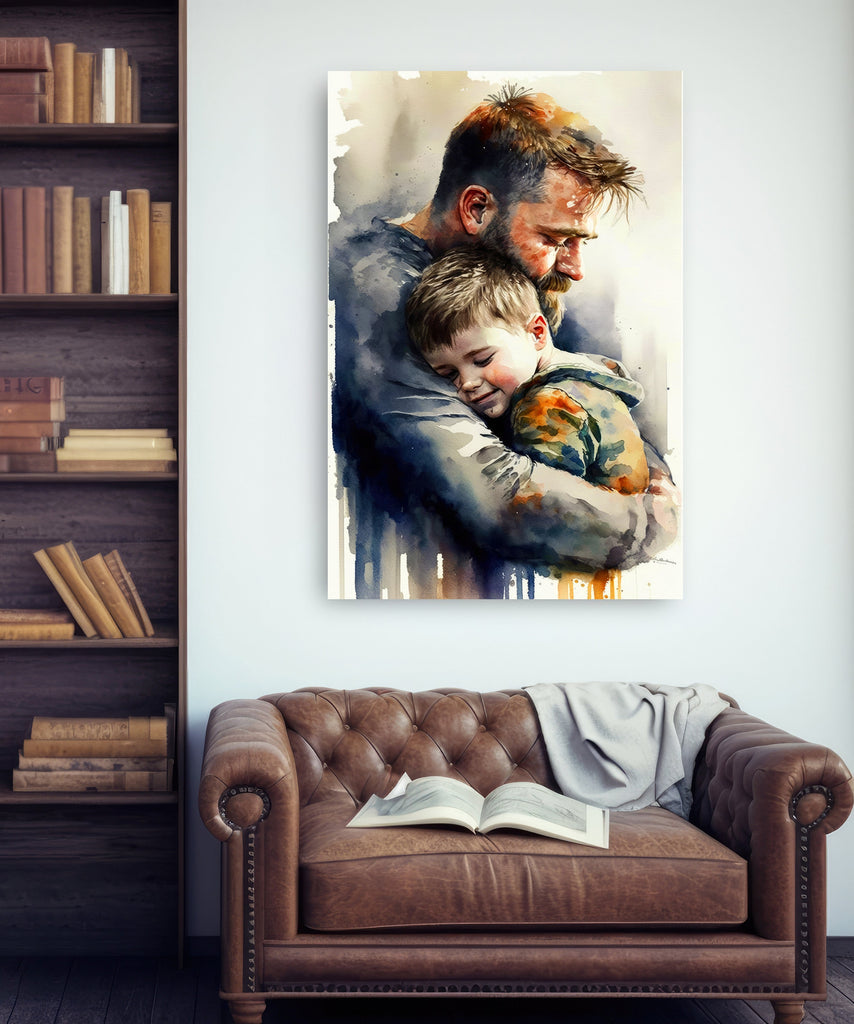 Father Son Watercolor Painting Fathers Day Gift For Him Print Cute Dad Wall Art Daddy Home Decor