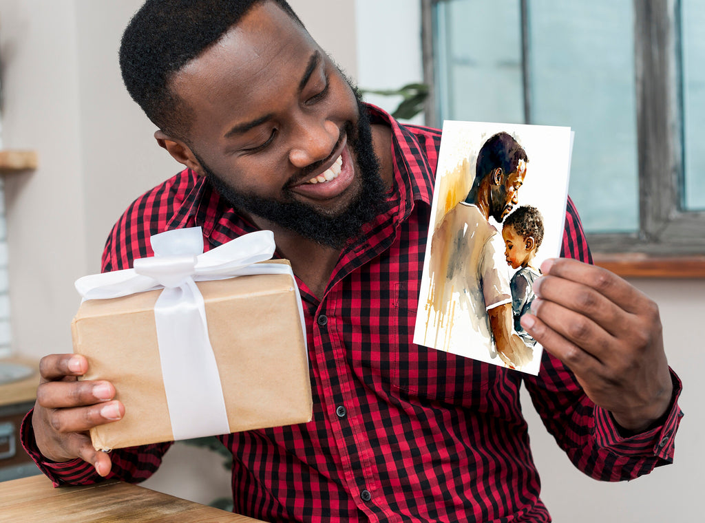 African American Fathers Day Card Watercolor Dad Gift For Him Daddy Father's Day Gift Greeting Card - 5x7 inches in Packs of 1, 10, 30, & 50