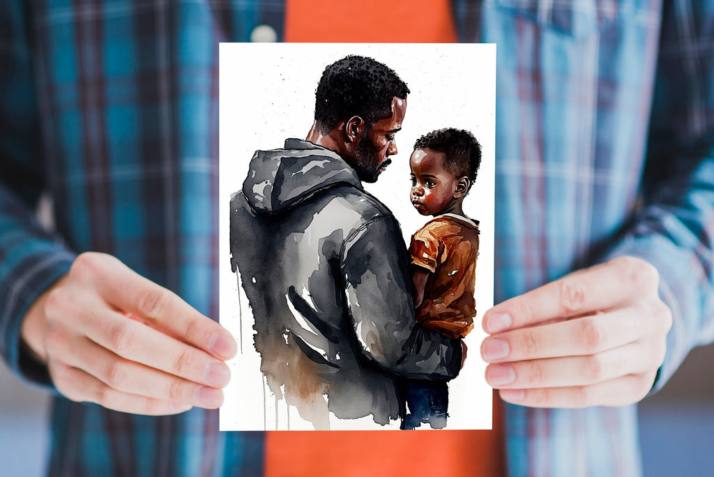 African American Fathers Day Card Watercolor Dad Gift For Him Daddy Father's Day Gift Greeting Card - 5x7 inches in Packs of 1, 10, 30, & 50