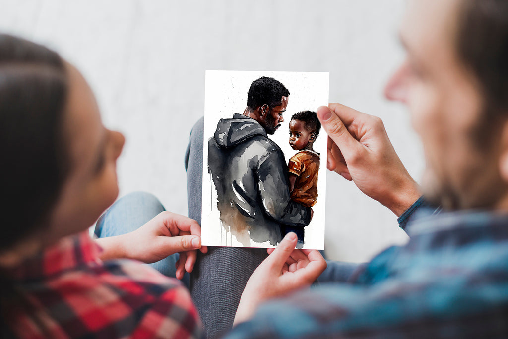 African American Fathers Day Card Watercolor Dad Gift For Him Daddy Father's Day Gift Greeting Card - 5x7 inches in Packs of 1, 10, 30, & 50