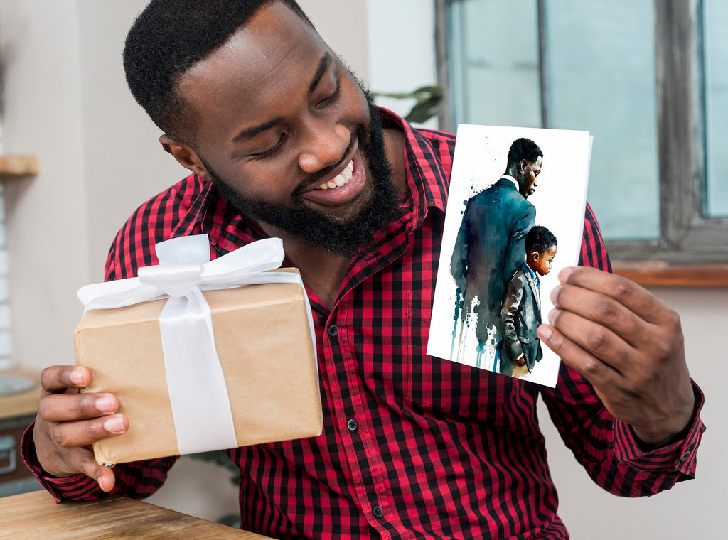 African American Fathers Day Card Watercolor Dad Gift For Him Daddy Father's Day Gift Greeting Card - 5x7 inches in Packs of 1, 10, 30, & 50