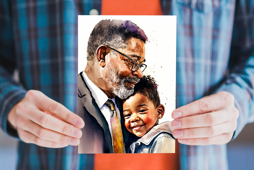 African American Fathers Day Card Watercolor Dad Gift For Him Daddy Father's Day Gift Greeting Card - 5x7 inches in Packs of 1, 10, 30, & 50