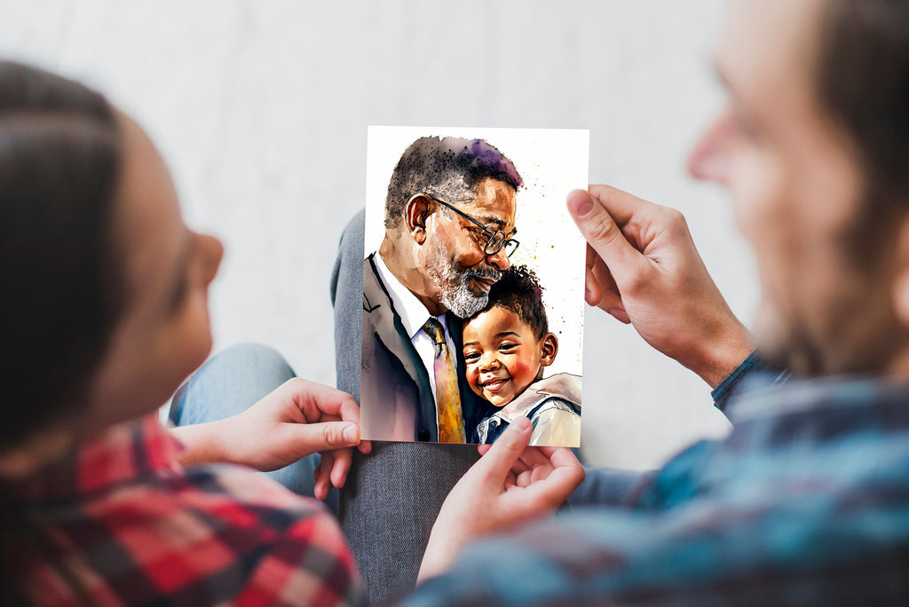 African American Fathers Day Card Watercolor Dad Gift For Him Daddy Father's Day Gift Greeting Card - 5x7 inches in Packs of 1, 10, 30, & 50