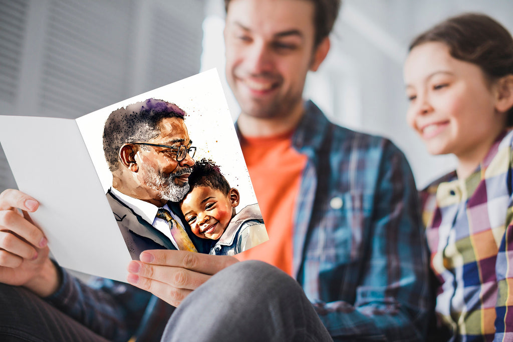 African American Fathers Day Card Watercolor Dad Gift For Him Daddy Father's Day Gift Greeting Card - 5x7 inches in Packs of 1, 10, 30, & 50