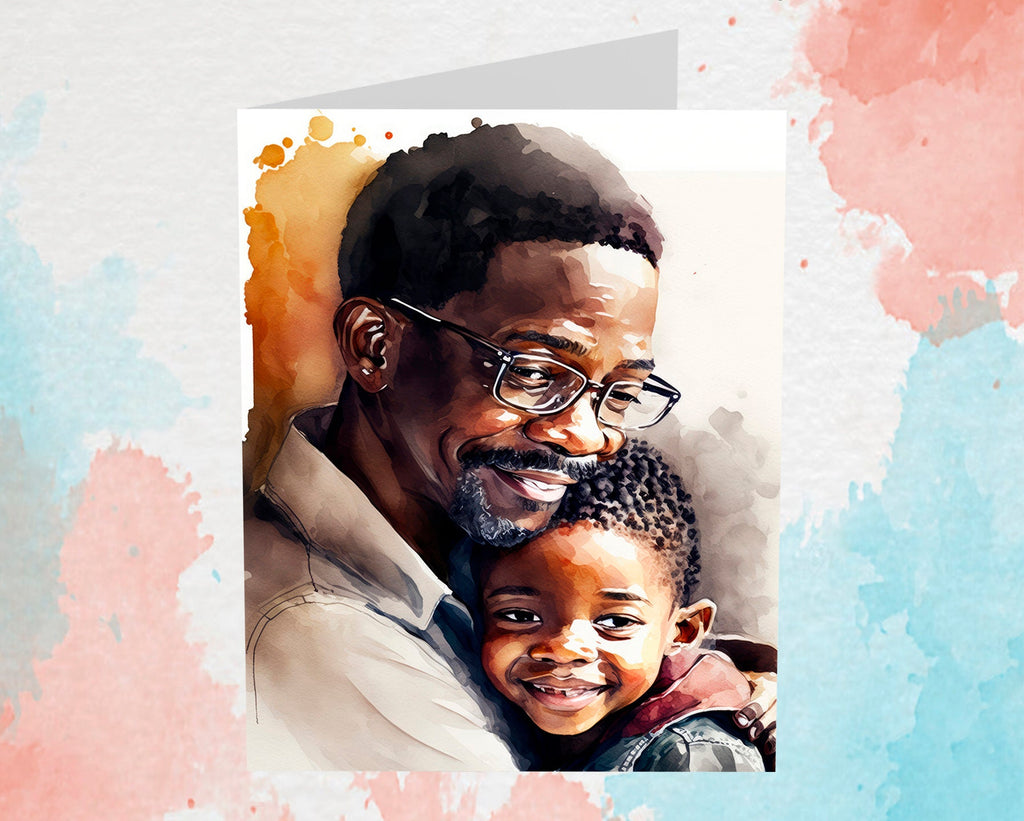 African American Fathers Day Card Watercolor Dad Gift For Him Daddy Father's Day Gift Greeting Card - 5x7 inches in Packs of 1, 10, 30, & 50