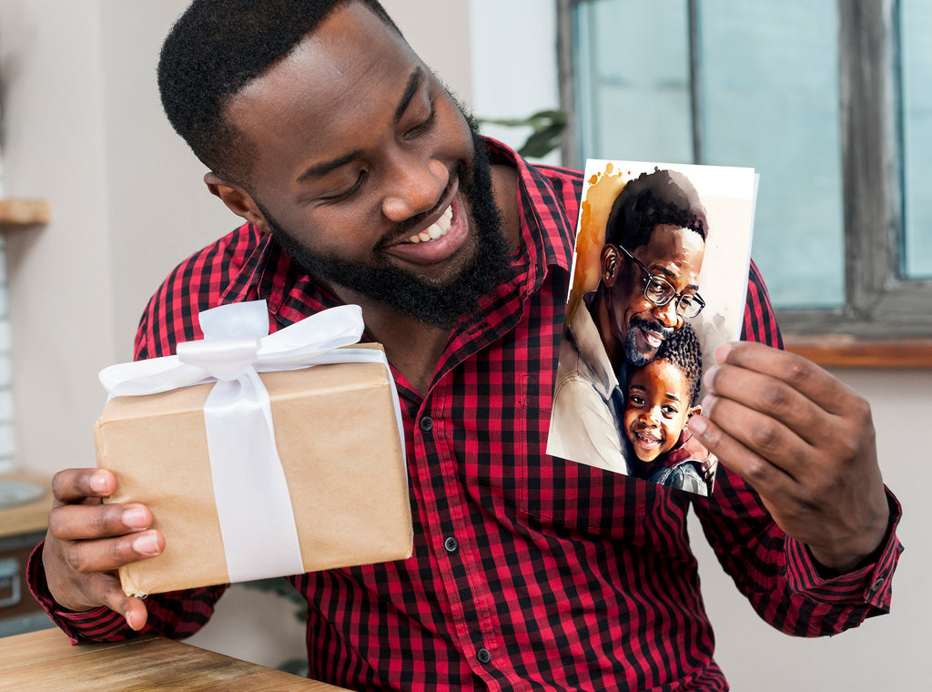 African American Fathers Day Card Watercolor Dad Gift For Him Daddy Father's Day Gift Greeting Card - 5x7 inches in Packs of 1, 10, 30, & 50