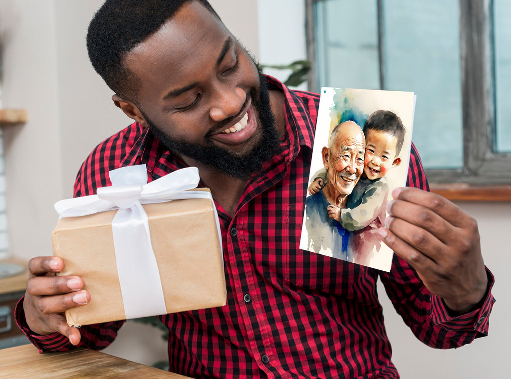 Asian American Fathers Day Card Watercolor Dad Gift For Him Daddy Father's Day Gift Greeting Card - 5x7 inches in Packs of 1, 10, 30, & 50