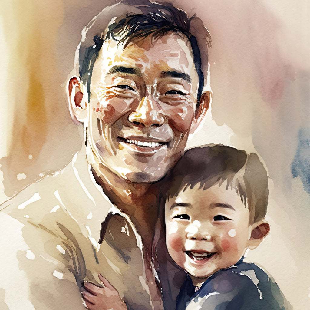 Asian American Fathers Day Card Watercolor Dad Gift For Him Daddy Father's Day Gift Greeting Card - 5x7 inches in Packs of 1, 10, 30, & 50