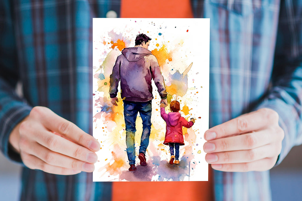 Watercolor Fathers Day Card Dad Gift For Him Daddy Father's Day Gift Greeting Card - 5x7 inches in Packs of 1, 10, 30, and 50pcs