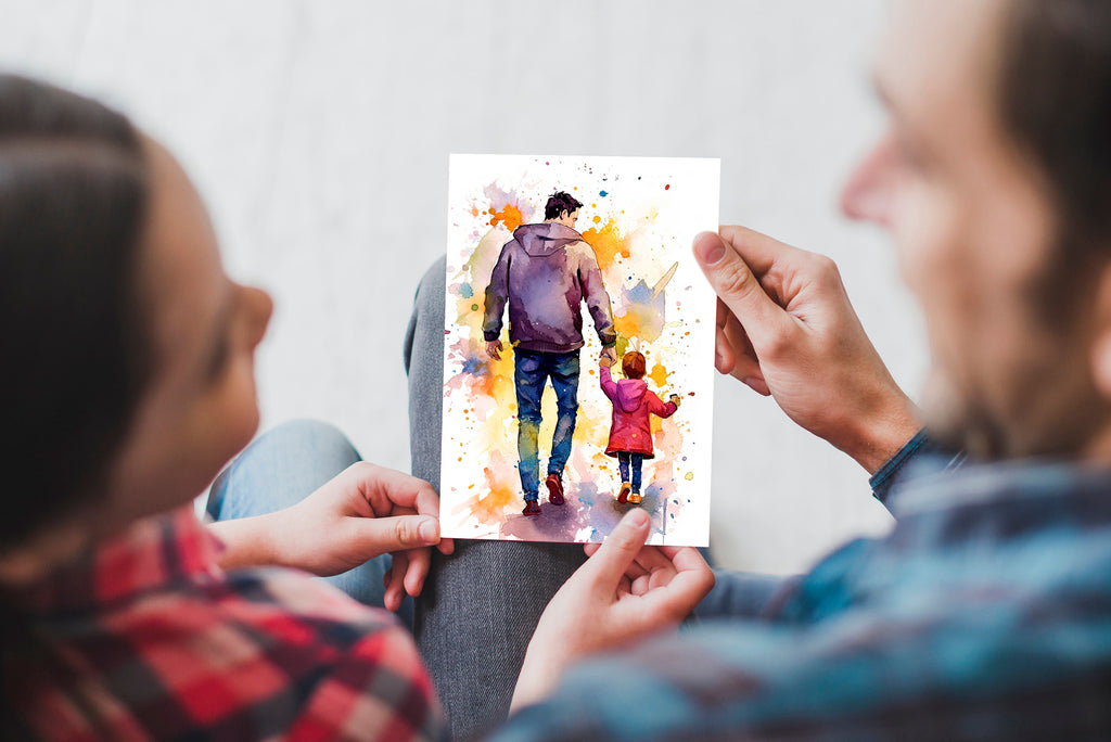 Watercolor Fathers Day Card Dad Gift For Him Daddy Father's Day Gift Greeting Card - 5x7 inches in Packs of 1, 10, 30, and 50pcs