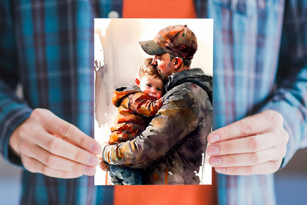 Watercolor Fathers Day Card Dad Gift For Him Daddy Father's Day Gift Greeting Card - 5x7 inches in Packs of 1, 10, 30, and 50pcs