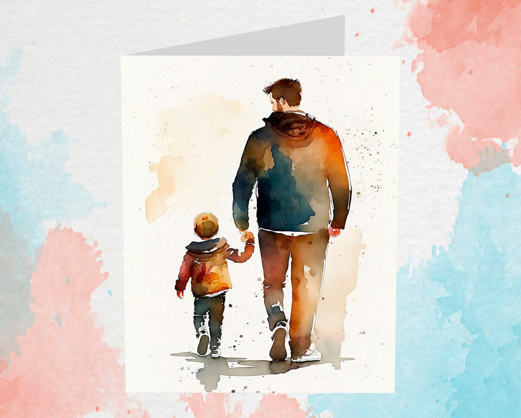 Watercolor Fathers Day Card Dad Gift For Him Daddy Father's Day Gift Greeting Card - 5x7 inches in Packs of 1, 10, 30, and 50pcs