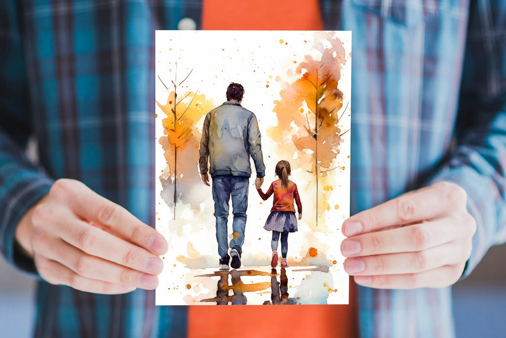 Watercolor Fathers Day Card Dad Gift For Him Daddy Father's Day Gift Greeting Card - 5x7 inches in Packs of 1, 10, 30, and 50pcs