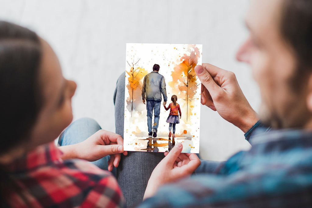 Watercolor Fathers Day Card Dad Gift For Him Daddy Father's Day Gift Greeting Card - 5x7 inches in Packs of 1, 10, 30, and 50pcs