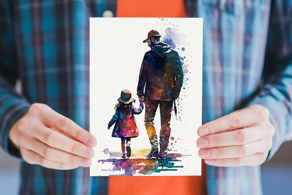 Watercolor Fathers Day Card Dad Gift For Him Daddy Father's Day Gift Greeting Card - 5x7 inches in Packs of 1, 10, 30, and 50pcs