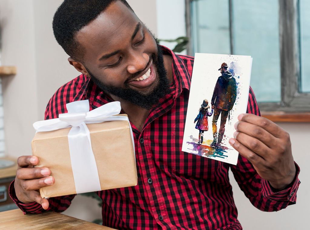 Watercolor Fathers Day Card Dad Gift For Him Daddy Father's Day Gift Greeting Card - 5x7 inches in Packs of 1, 10, 30, and 50pcs