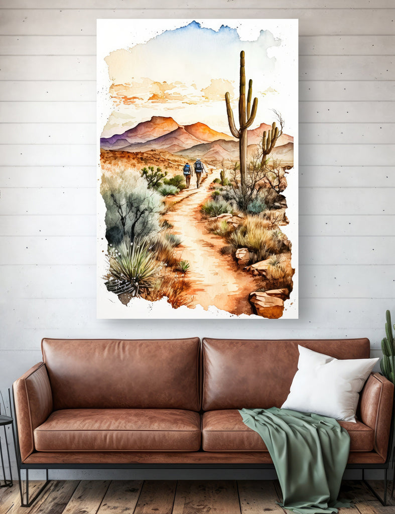 Hiking Desert Trail Sunset Wall Art Backpacking Camping Nature Adventure Unique Outdoorsy Gifts Wanderlust Southwestern Decor