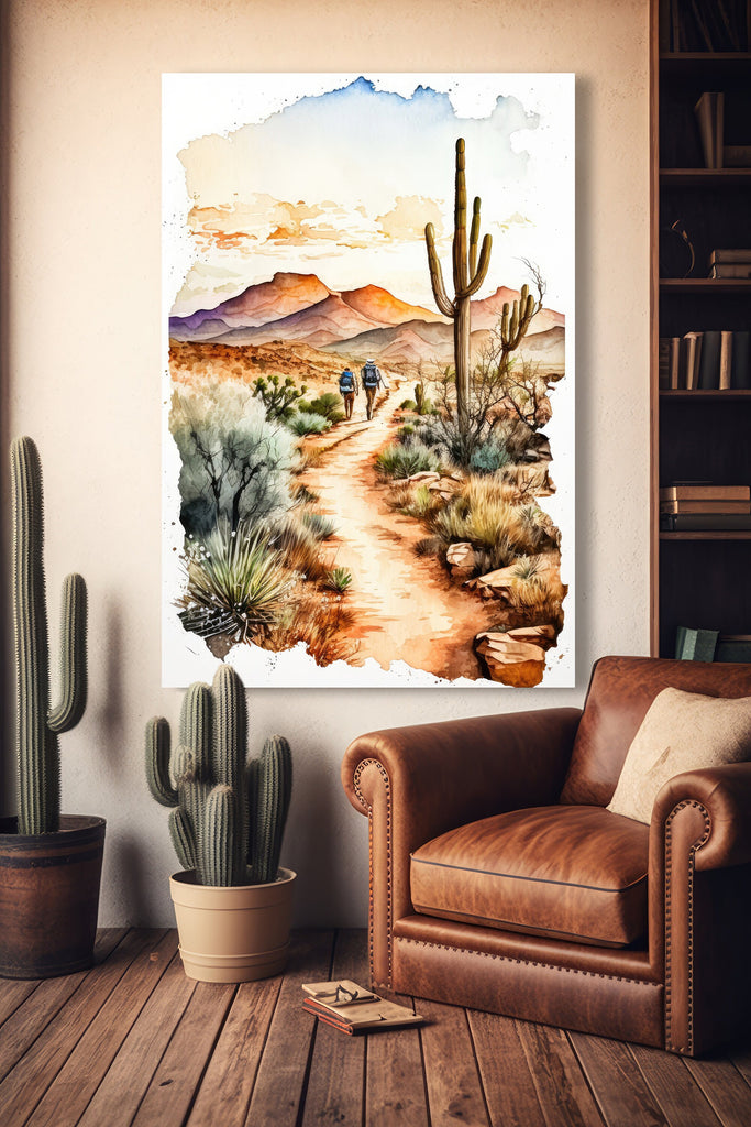 Hiking Desert Trail Sunset Wall Art Backpacking Camping Nature Adventure Unique Outdoorsy Gifts Wanderlust Southwestern Decor