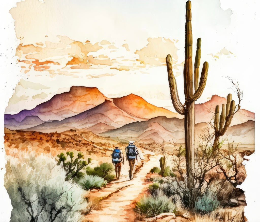 Hiking Desert Trail Sunset Wall Art Backpacking Camping Nature Adventure Unique Outdoorsy Gifts Wanderlust Southwestern Decor