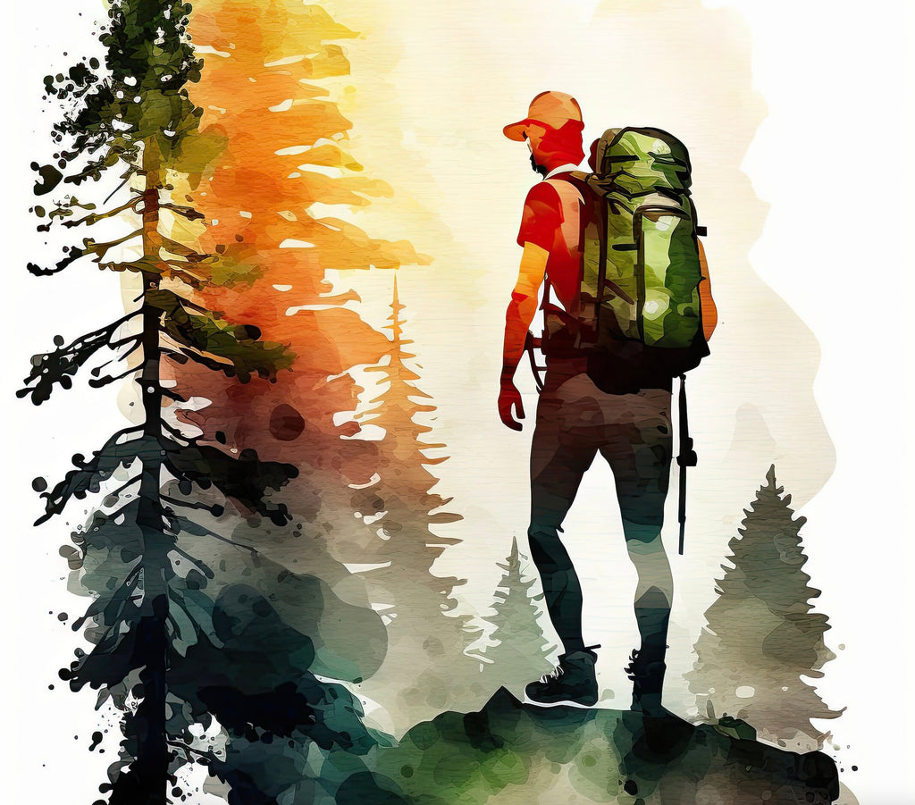 Hiking Mountain Forest Wall Art Watercolor Nature Inspired Backpacking Adventure Print Outdoorsy Gifts Wanderlust Decor