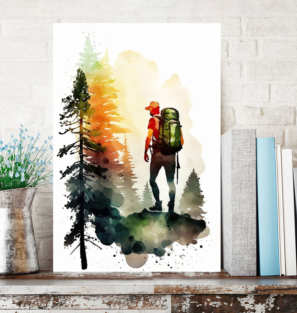 Hiking Mountain Forest Wall Art Watercolor Nature Inspired Backpacking Adventure Print Outdoorsy Gifts Wanderlust Decor