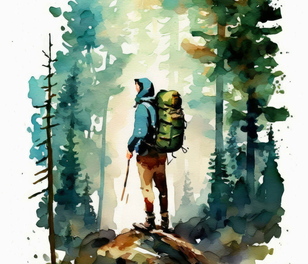 Hiking Mountain Forest Wall Art Watercolor Nature Inspired Backpacking Adventure Print Outdoorsy Gifts Wanderlust Decor