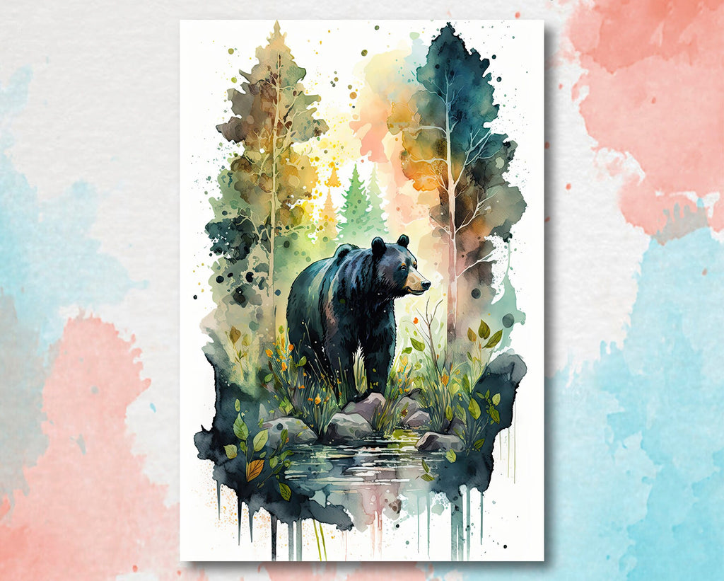 Black Bear Painting Artwork Watercolor Print Animal Portrait Nature Inspired Forest Wall Art Gift Woodland Nursery Decor