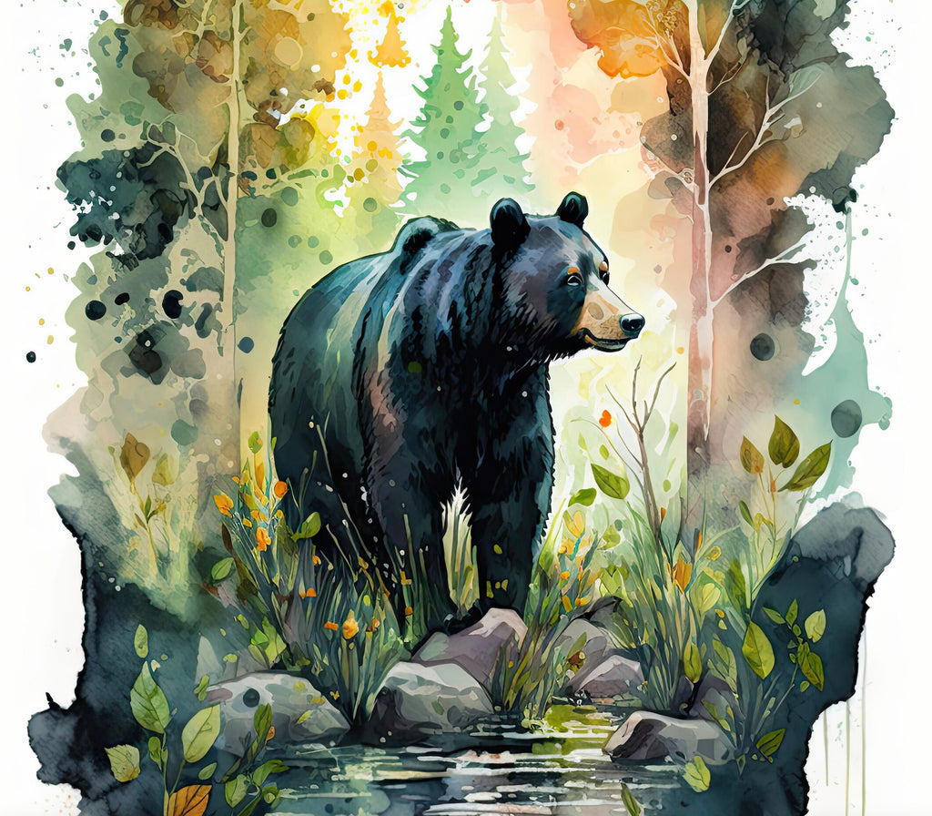 Black Bear Painting Artwork Watercolor Print Animal Portrait Nature Inspired Forest Wall Art Gift Woodland Nursery Decor