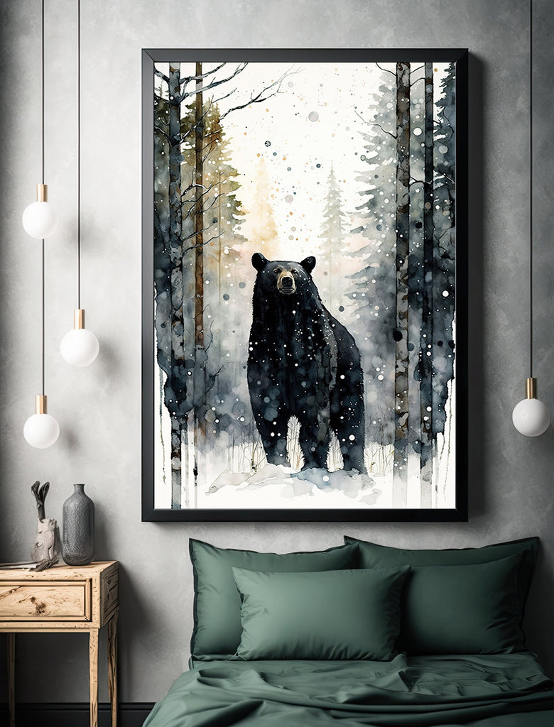 Black Bear Painting Artwork Watercolor Print Animal Portrait Nature Inspired Forest Wall Art Gift Woodland Nursery Decor