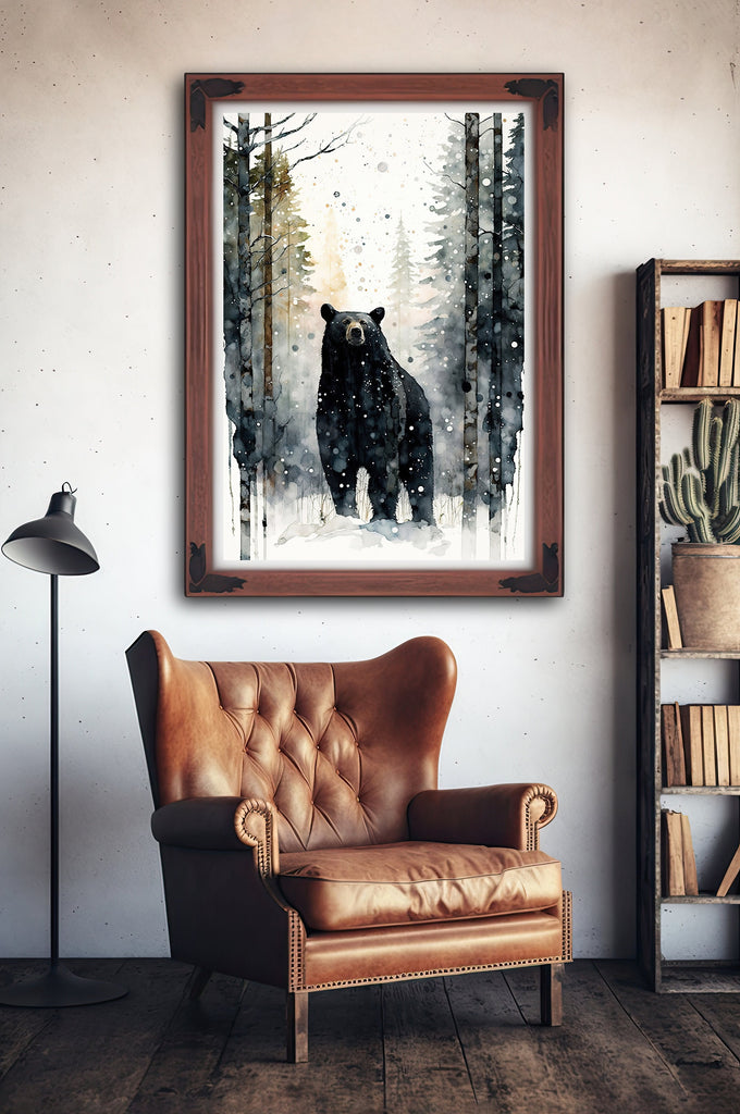 Black Bear Painting Artwork Watercolor Print Animal Portrait Nature Inspired Forest Wall Art Gift Woodland Nursery Decor