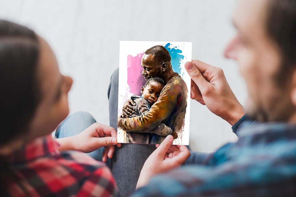 African American Fathers Day Card Watercolor Dad Gift For Him Daddy Father's Day Gift Greeting Card - 5x7 inches in Packs of 1, 10, 30, & 50