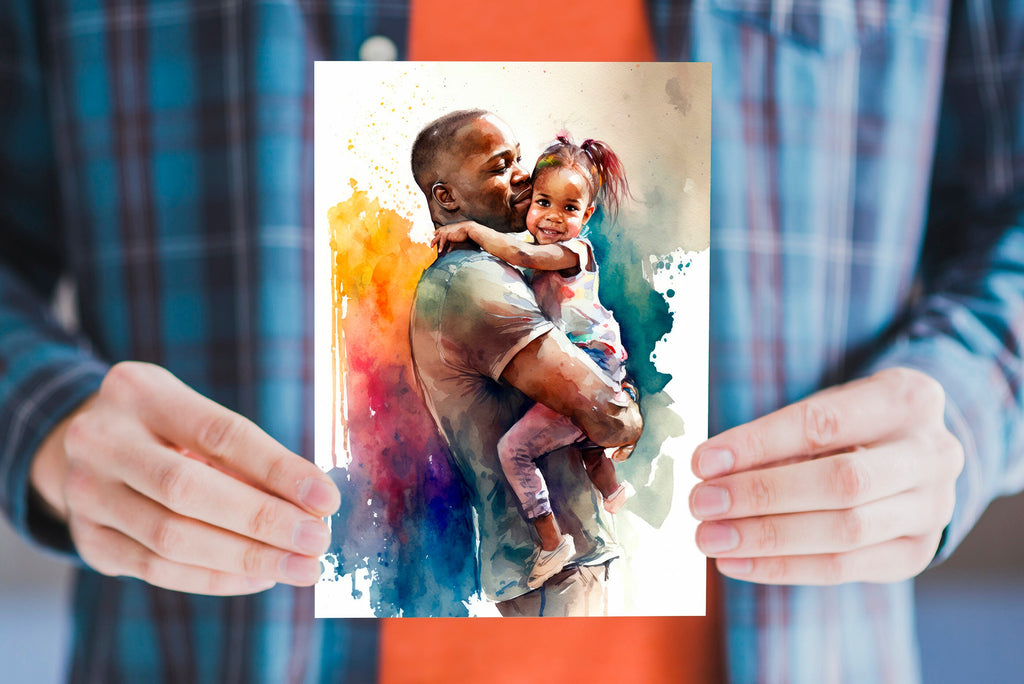 African American Fathers Day Card Watercolor Dad Gift For Him Daddy Father's Day Gift Greeting Card - 5x7 inches in Packs of 1, 10, 30, & 50