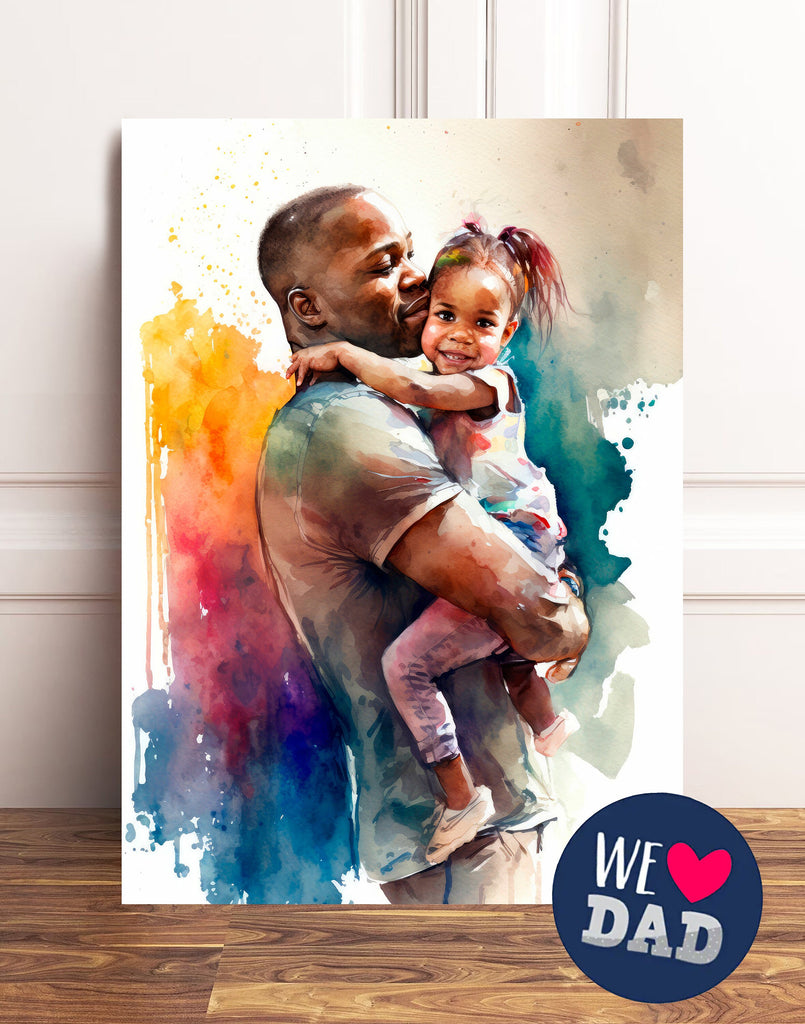 African American Fathers Day Card Watercolor Dad Gift For Him Daddy Father's Day Gift Greeting Card - 5x7 inches in Packs of 1, 10, 30, & 50