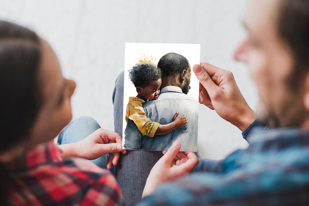 African American Fathers Day Card Watercolor Dad Gift For Him Daddy Father's Day Gift Greeting Card - 5x7 inches in Packs of 1, 10, 30, & 50