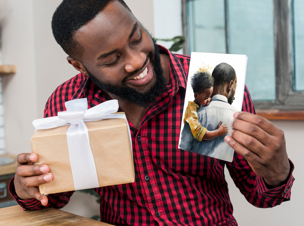 African American Fathers Day Card Watercolor Dad Gift For Him Daddy Father's Day Gift Greeting Card - 5x7 inches in Packs of 1, 10, 30, & 50