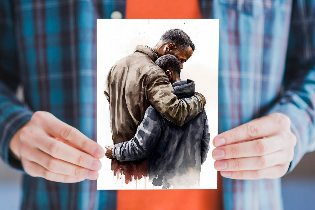 African American Fathers Day Card Watercolor Dad Gift For Him Daddy Father's Day Gift Greeting Card - 5x7 inches in Packs of 1, 10, 30, & 50