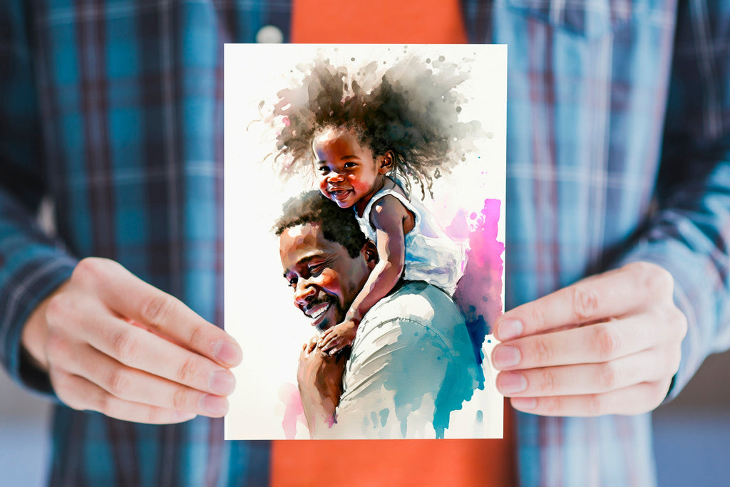 African American Fathers Day Card Watercolor Dad Gift For Him Daddy Father's Day Gift Greeting Card - 5x7 inches in Packs of 1, 10, 30, & 50