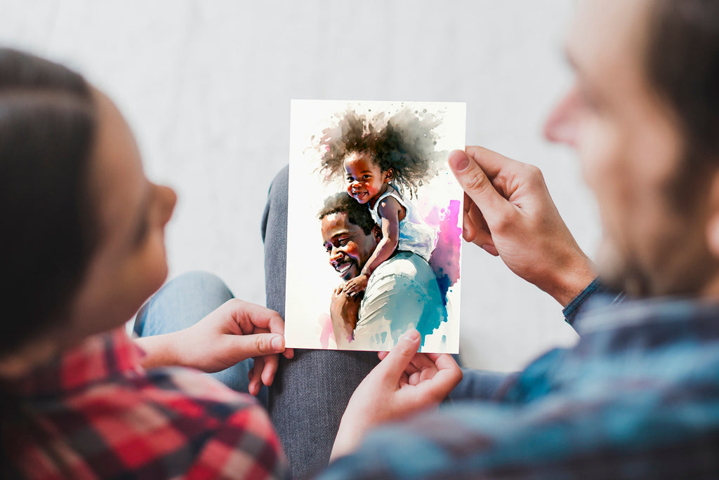 African American Fathers Day Card Watercolor Dad Gift For Him Daddy Father's Day Gift Greeting Card - 5x7 inches in Packs of 1, 10, 30, & 50