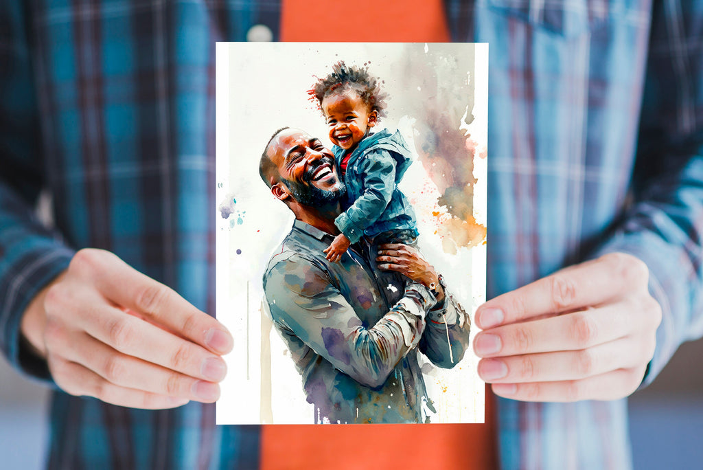 African American Fathers Day Card Watercolor Dad Gift For Him Daddy Father's Day Gift Greeting Card - 5x7 inches in Packs of 1, 10, 30, & 50